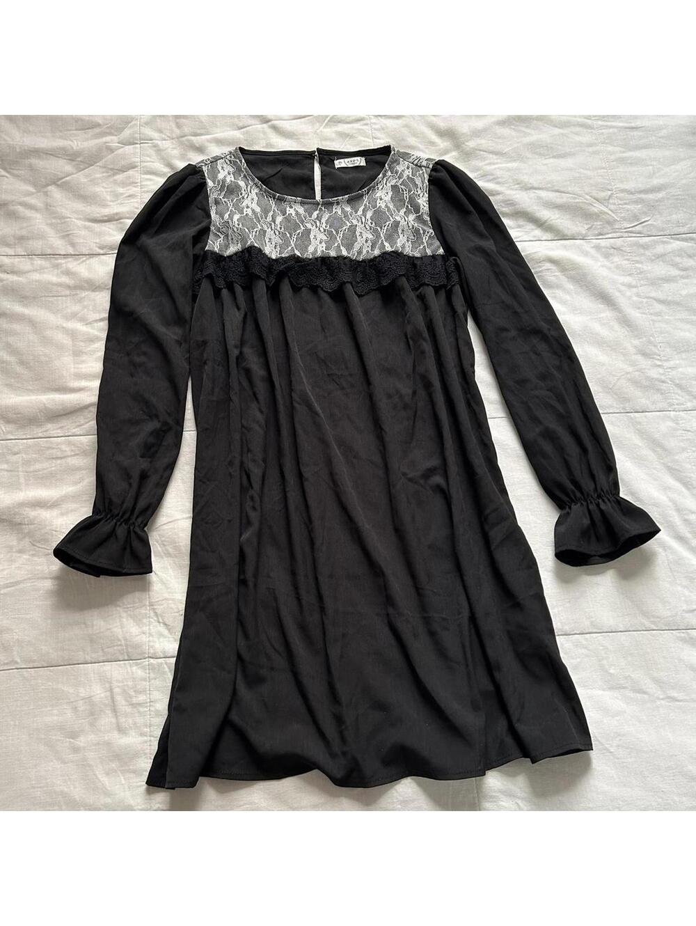 Axes Femme Black White Lace Bib Dress Gothic Lolita Dark Coquette Medium Japan